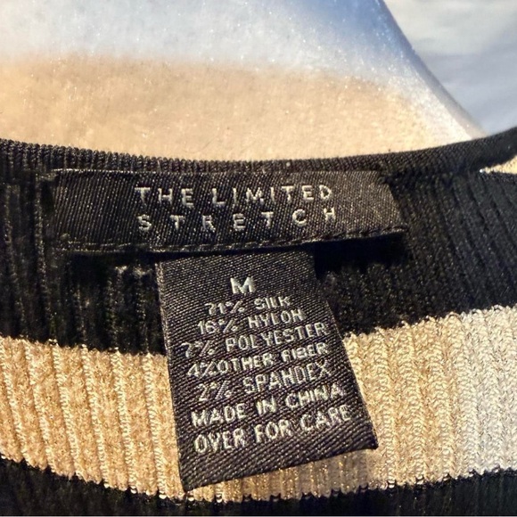 The Limited Silk Sweater Womens M Stretch Black Tan Striped P-p 17”L18” - Picture 3 of 3